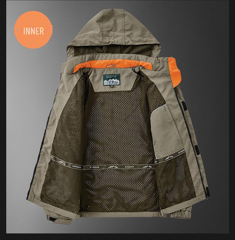 Мужская куртка средней длины с капюшоном для активного отдыха - осень/зима, плюс бархат, множество карманов, свободный крой