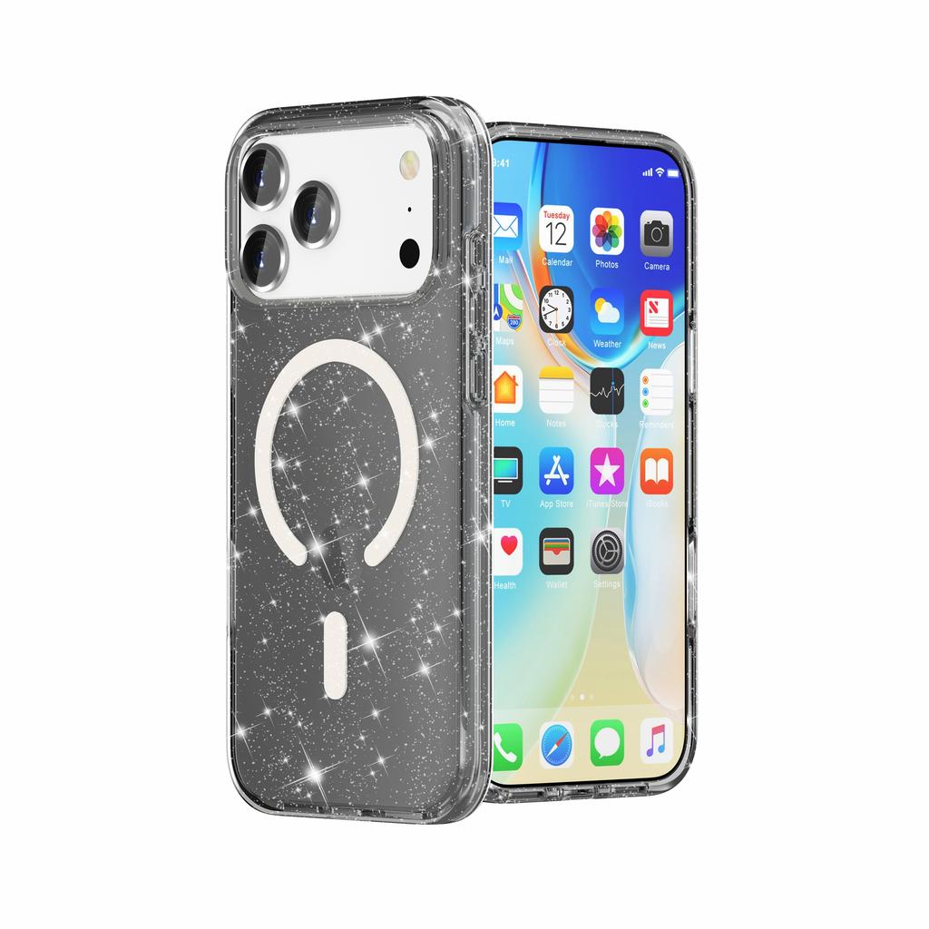 Чехол для iPhone 17 Pro, совместимый с MagSafe, с блестящим порошком, ПК + ТПУ, чехол для телефона