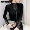 Autumn Winter New High Neck Sexy Drilling Knitted Shirt Fashion Casual Long Sleeve Solid Color Women's T-Shirt