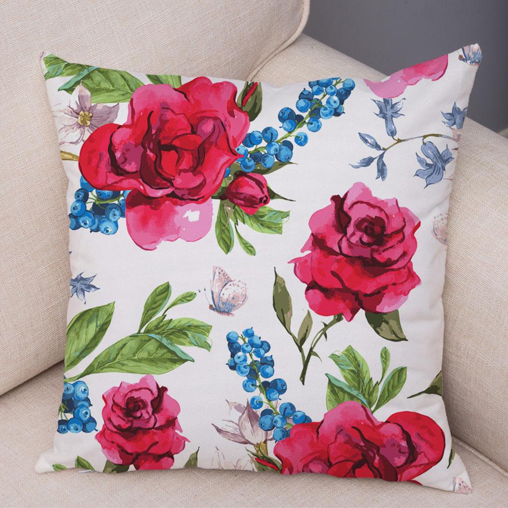 Rose Red Flower Pillowcase Decorative Bird Flower Plant Pillowcase Cushion Sofa Home Car