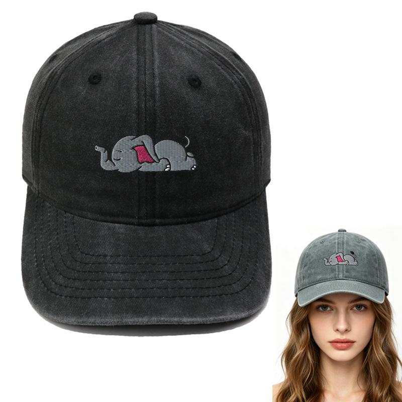 Cute Lazy Elephant Embroidered Animal Baseball Cap Washed Retro Men's and Women's Casual Outdoor Sun Hat