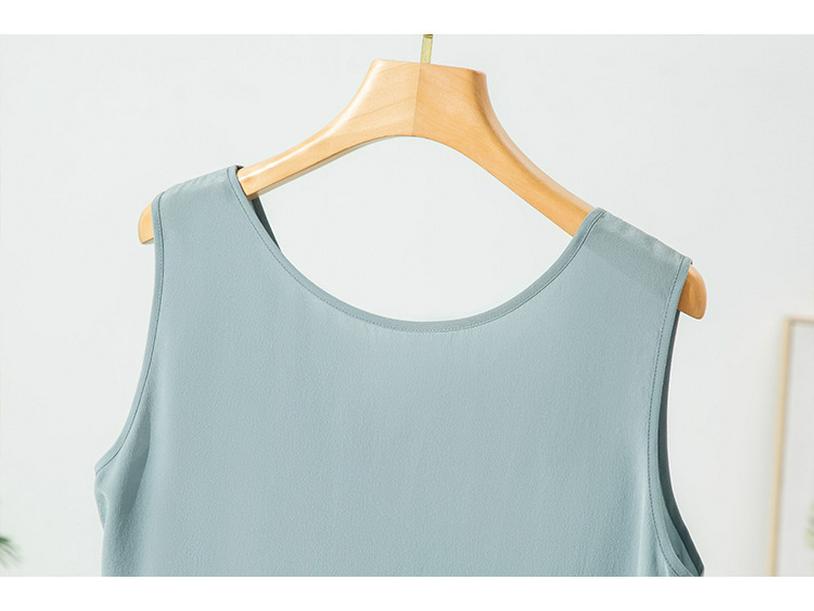 Summer Sand-Washed Double Crepe Silk V-Neck Vest - Women's Solid Casual Wear