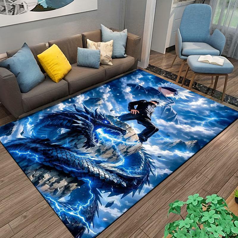 Anime Blue Lightning Dragon Design Carpet for Bedroom and Living Room Rug Suitable for use as an anti-slip for living room bedroom sofas
