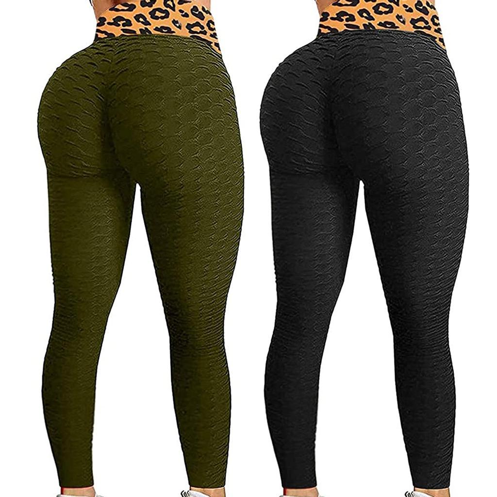 2PC Women Fashion Print Yoga Pants Plus Size Casual High Waist Sport Pants