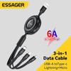 Essager USB-кабель 6A 3 в 1, быстрое зарядное устройство, 66 Вт, провод типа C, микрошнур для передачи данных для iPhone 14, Samsung, Xiaomi, Huawei Poco, быстрая зарядка