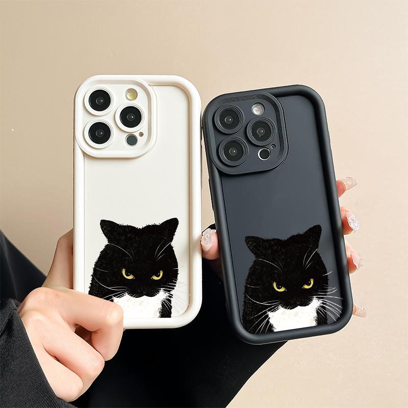Чехол для мобильного телефона «Злой черный кот» подходит для iPhone 17 16 15 14 13 12 11 Pro/ Max /Plus, противоударный и защищающий от падений