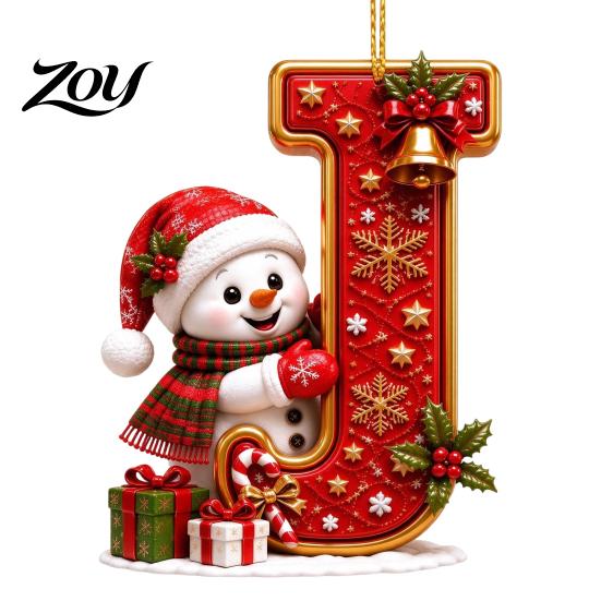 Indoor Holiday Decorations Cute Snowman Letter Christmas Ornament, 2D Flat Personalized A-Z Alphabet Clear Pattern Hanging Decor Acrylic Pendant