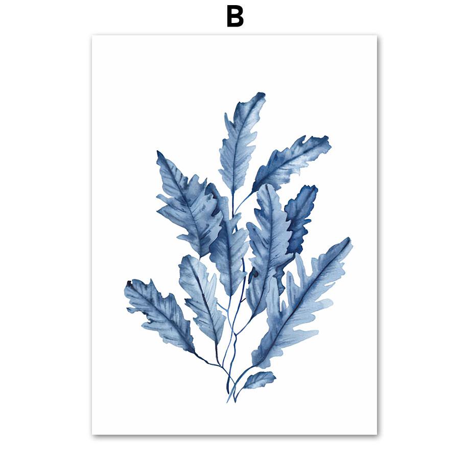 Акварельные синие прибрежные морские существа, постеры с принтами, осьминог, раковина, медуза, настенная живопись на холсте, детская комната, домашний декор