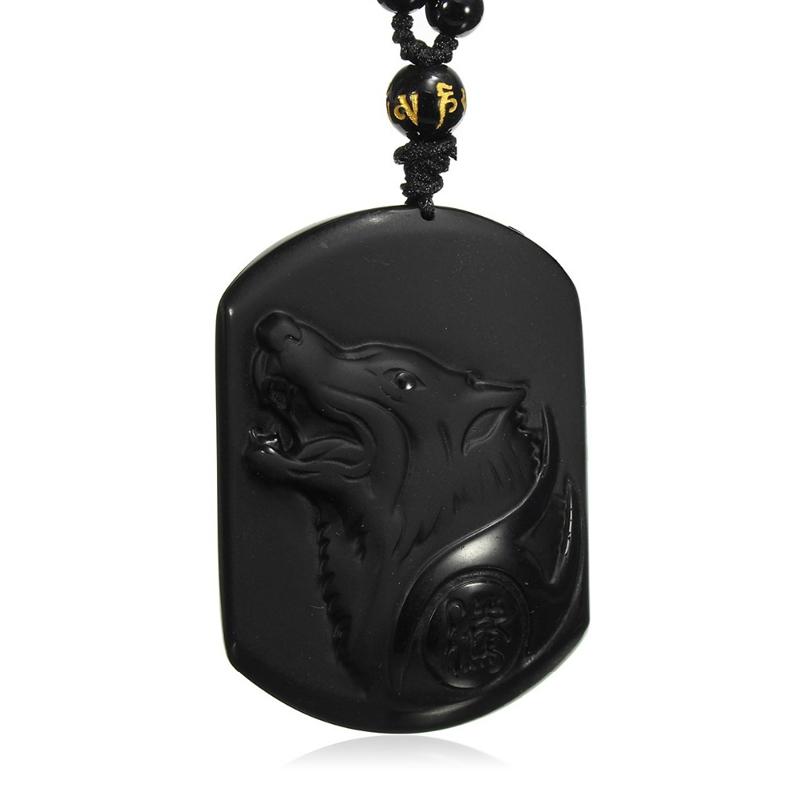 Натуральный черный обсидиан, резьба по голове волка, амулет, кулон, обсидиан, благословение, счастливый кулон