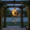 Waterproof Patio Porch Ornaments Solar Moon Black Cat Wind Chime Light, Powered Hanging Lamp, Resin Outdoor Garden Chimes Decor for Yard, Gift