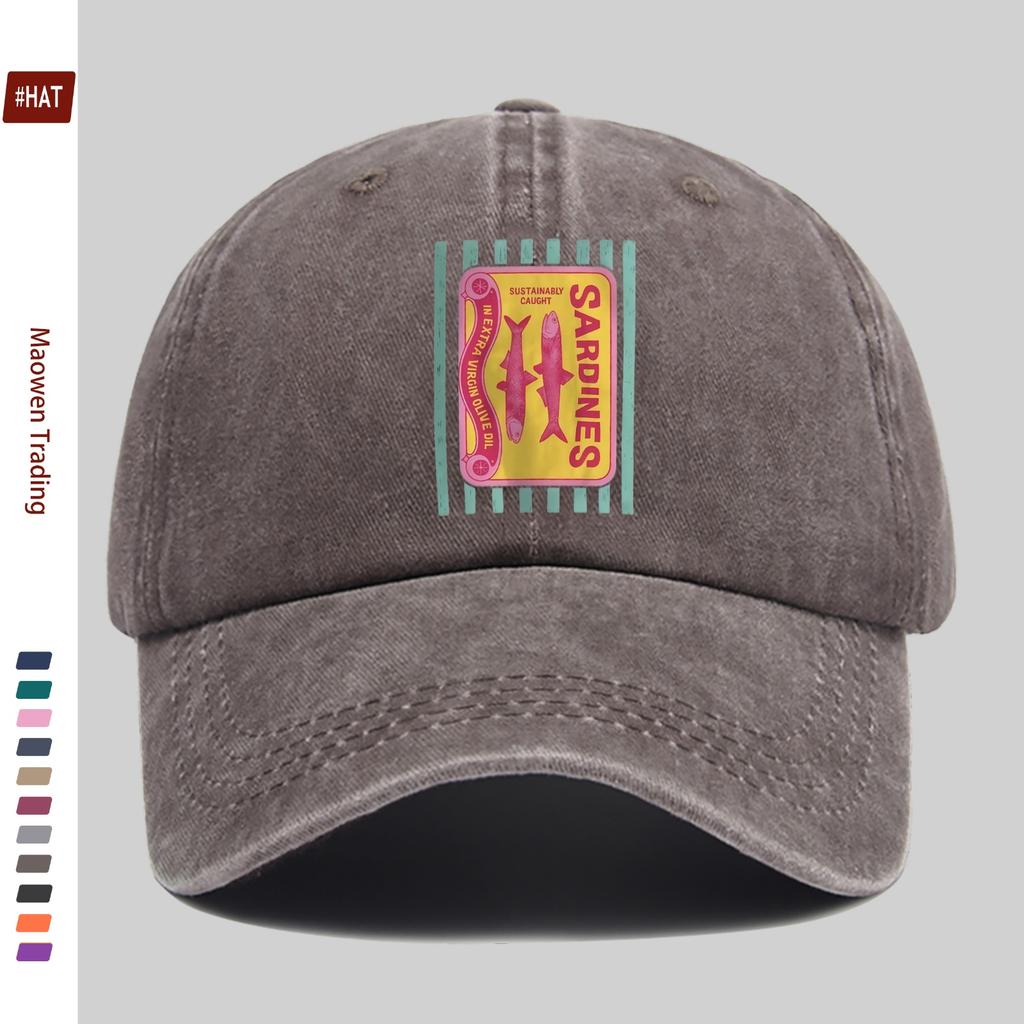 pc Spring Summer Casual Printed Baseball Cap with Sardine Pattern And Sardine Lettering Truck Driver Papa Hat Comfortable Li