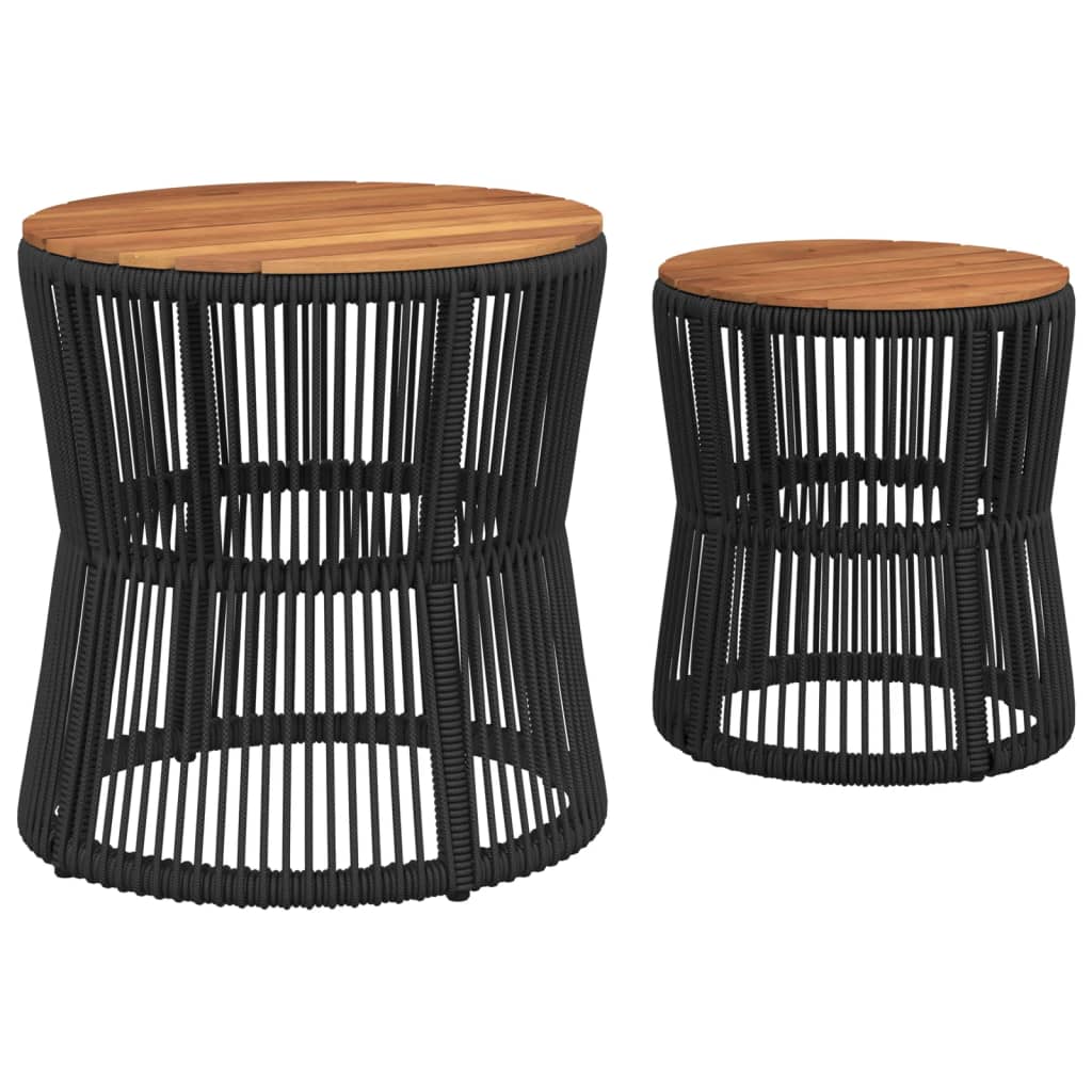 vidaXL Garten-Beistelltische 2 Stk. mit Holzplatte Schwarz Poly Rattan