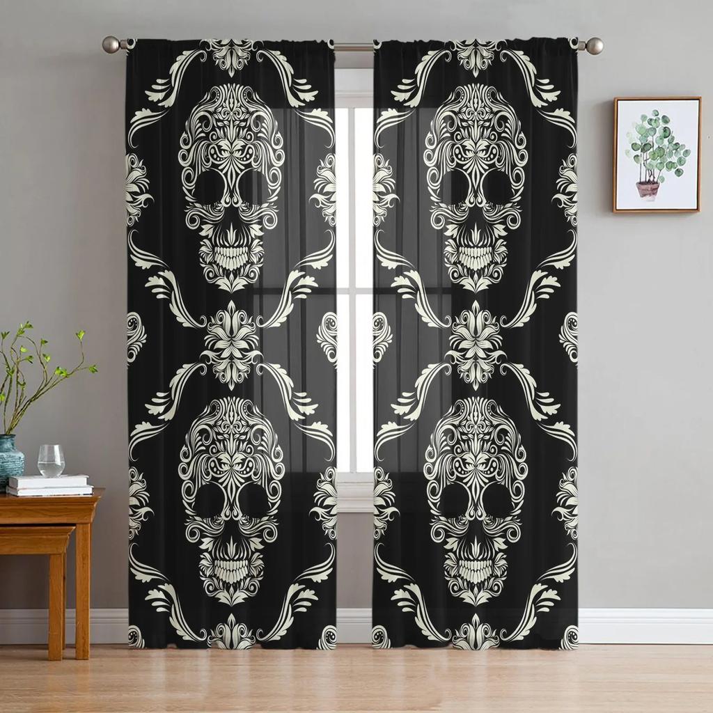 Terror Skull Sheer Curtains Living Room Window Tulle Curtains For Bedroom Kitchen Home Decoration Voile Drapes