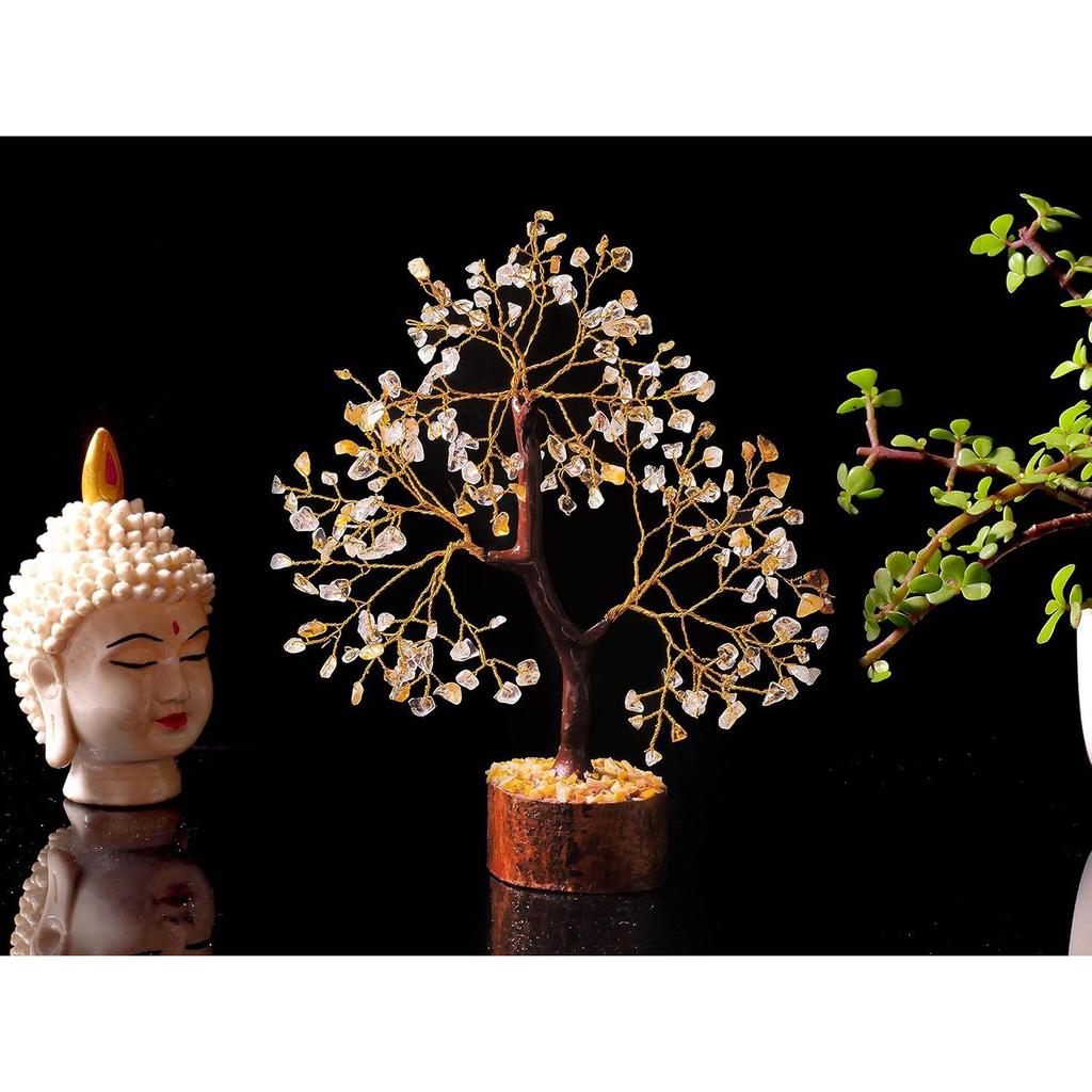 Кристаллы и камни, Цитрин и Кристалл прозрачного кварца, Шоу-стоппер для украшения дома, Бонсай Денежное дерево, Размер 10-12 дюймов. 1 кусок