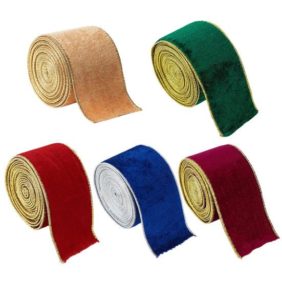 DIY Bow Making Material Velvet Christmas Ribbon, 2.5 x 78 Inch Wired Ribbon with Gold Edges Gift Box Bundling for Wrapping, Making, Crafts,