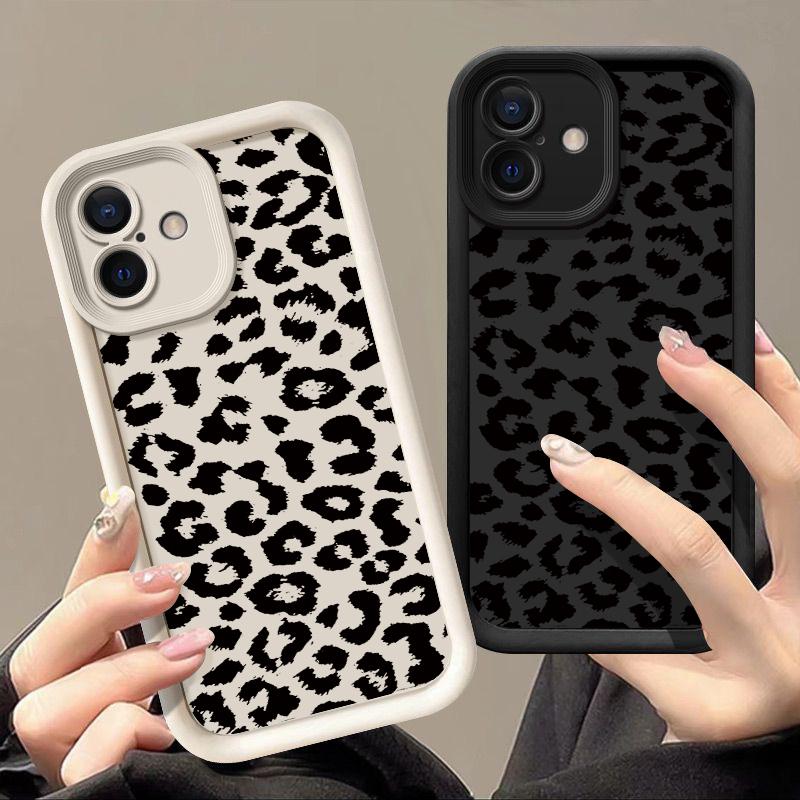 Leopard Print Pattern Shockproof Phone Case for iPhone 16 15 14 Plus 13 12 11 Pro Max Xs Xr 8 7 Matte Tpu Soft Lens Protection Anti-Fall Cover