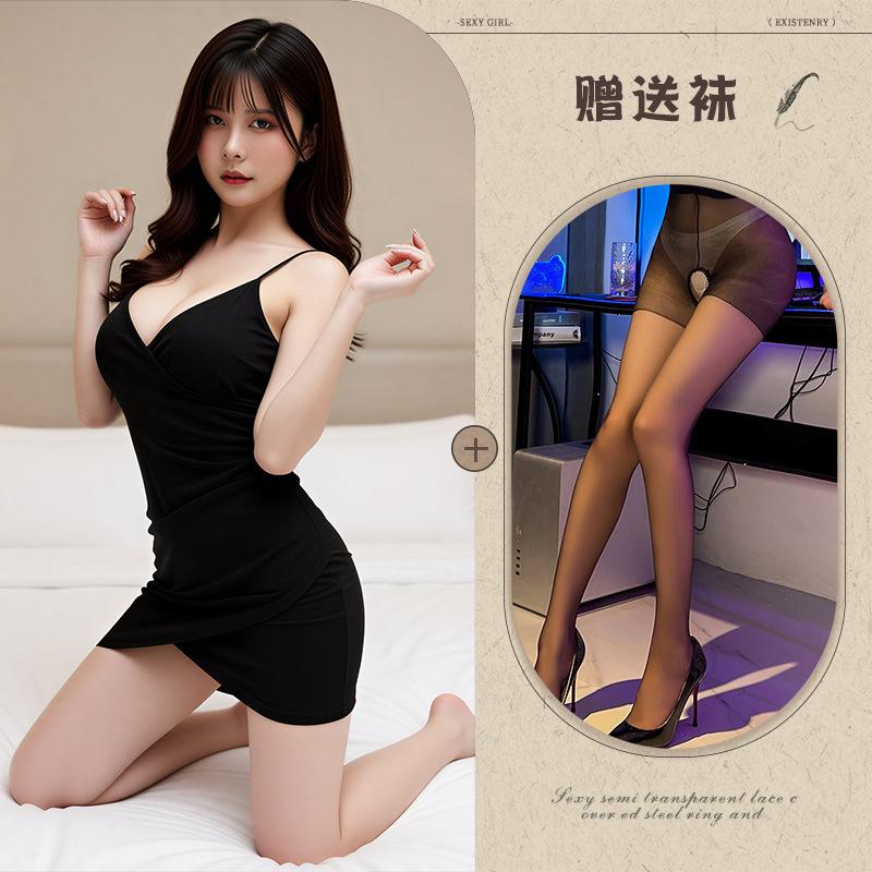 V-neck suspenders double-layer overlapping dress sex underwear sexy dew groove hip wrap
