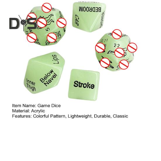 Игровой набор из 5 игральных костей Naughty Dice, светящиеся в темноте акриловые игральные кости Sexy Love для вечеринки в паре с золотыми узорами