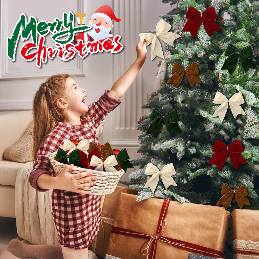 3pcs Christmas Bow Decorations, Fabric Christmas Tree Wreaths, Decorative Bow Decorations, Hanging Ornaments