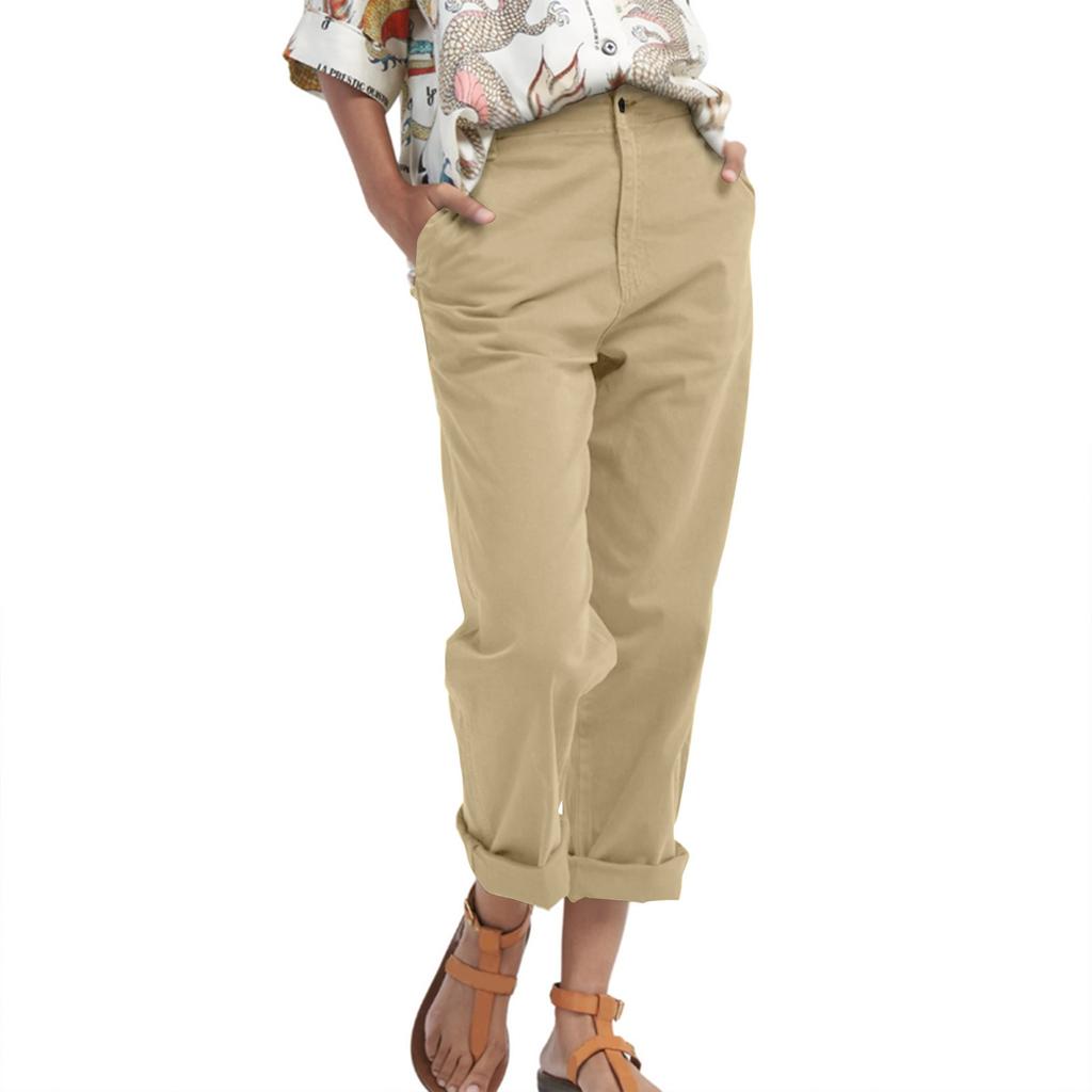 Women's Solid Color Loose Casual Pants With Pockets, Straight Leg Pants Suit Pants