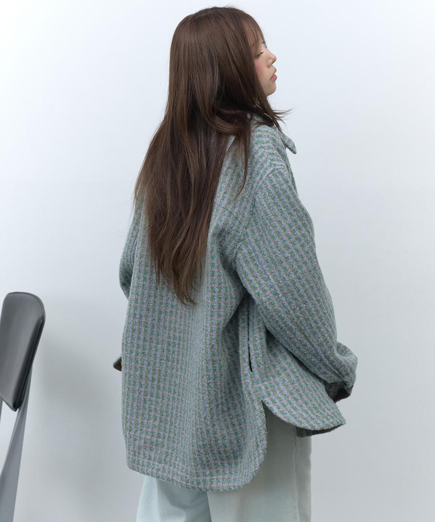 RAFFINE ATELIER Corduroy Color Block Shirt Jacket Mint
