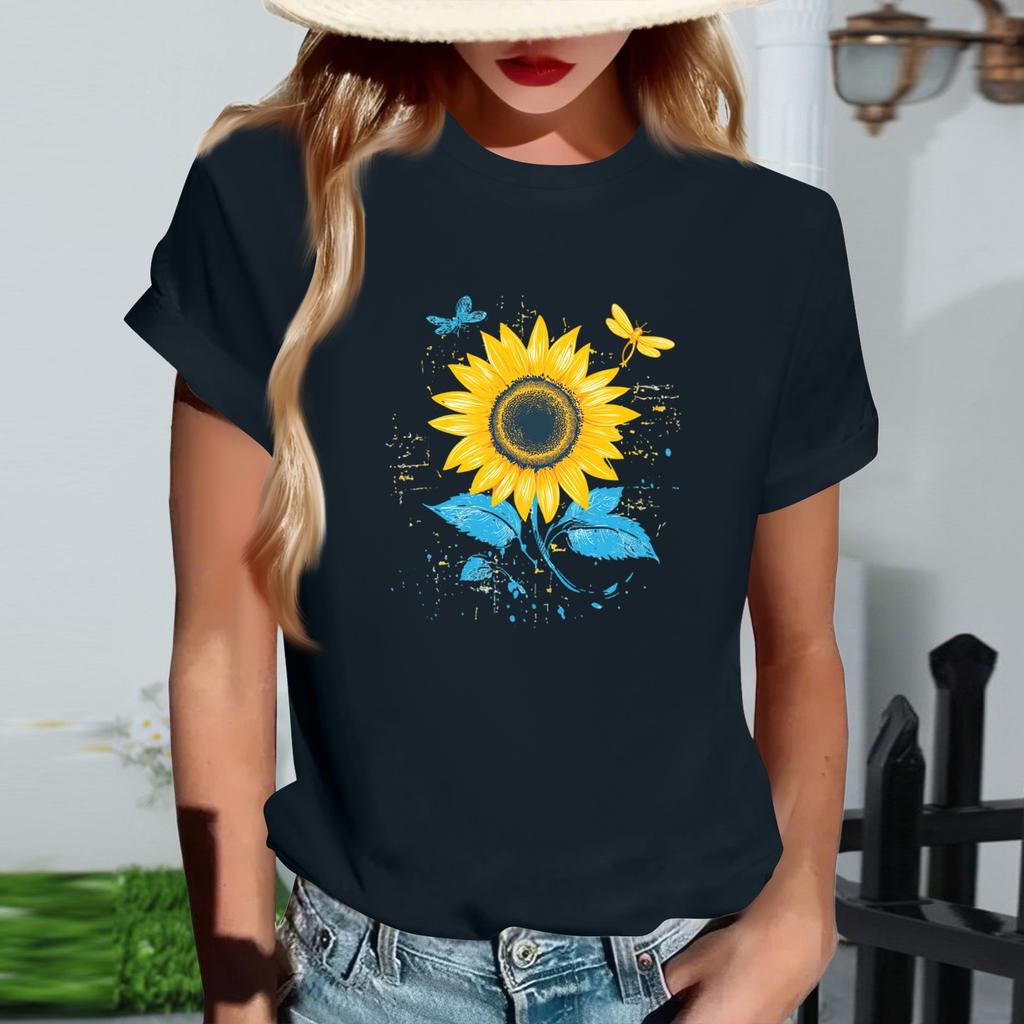 Женская модная футболка с круглым вырезом, повседневная, с ретро-принтом, с короткими рукавами