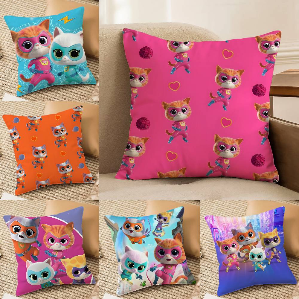 Cute Cartoon S-Super-Kitties Pillow Case Anti-Dustmite Pillowcase Invisible Zipper Silky Sofa Cushion Cover