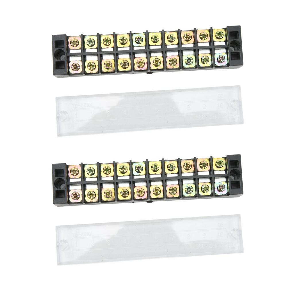 2Pcs Terminal Strip TB Fixed Large Current Dual Row Wire Barrier Block Terminal Strip with Transparent Cover 600V 35A