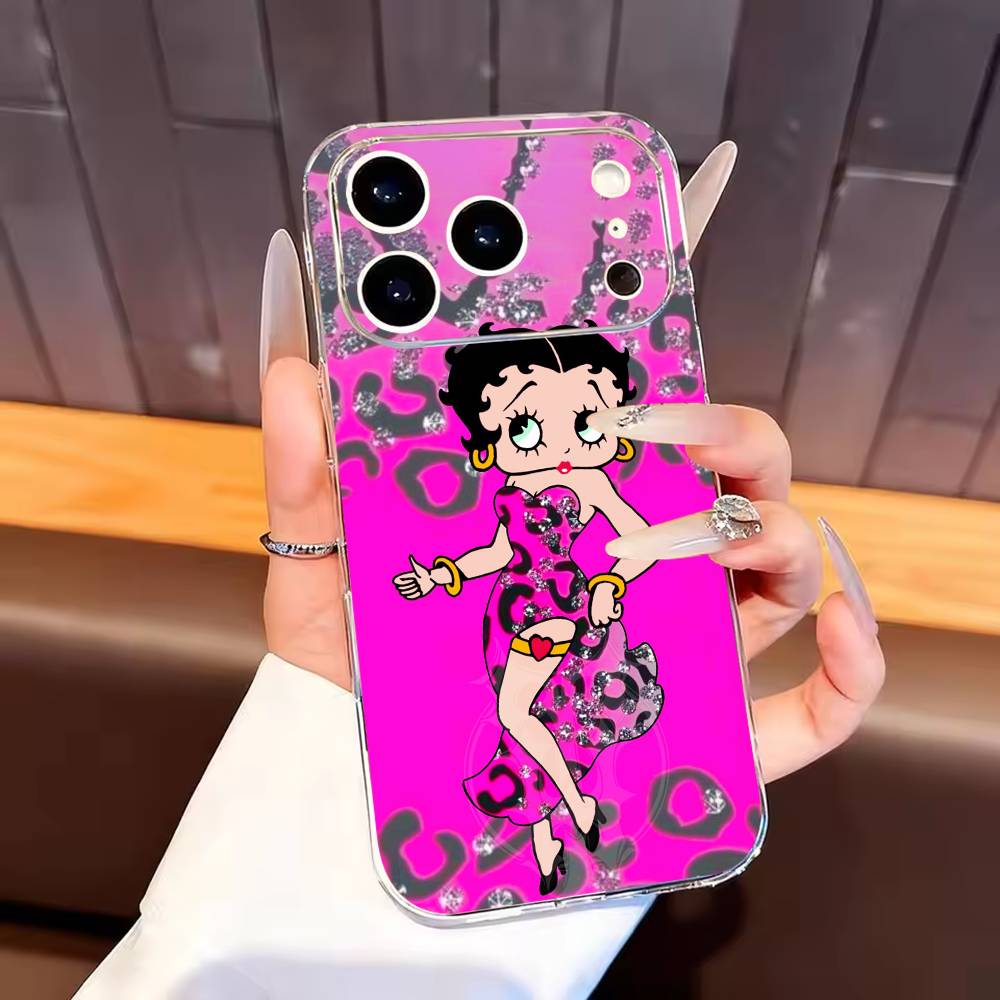 B-Бетти Милый B-Буп Чехол для телефона для iPhone17,16,15,14,13,12,11 Plus,Pro Max Мягкий прозрачный чехол