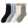 Ladies Spring and Autumn Assorted Plaid Curled Lace Pile In The Tube Cotton Socks