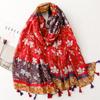 Spain Lovely Polka Floral Line Tassel Viscose Shawl Scarf Lady High Quality Wrap Thin Pashmina Stole Muslim Hijab 180*90Cm