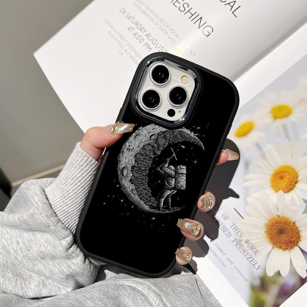 Чехлы для телефонов Ae97 Space Moon Astronaut Black art для Samsung A13 A32 A53 A54 S24 FE S23 Ultra Infinix Hot 40i Huawei с металлической защитной задней крышкой для камеры