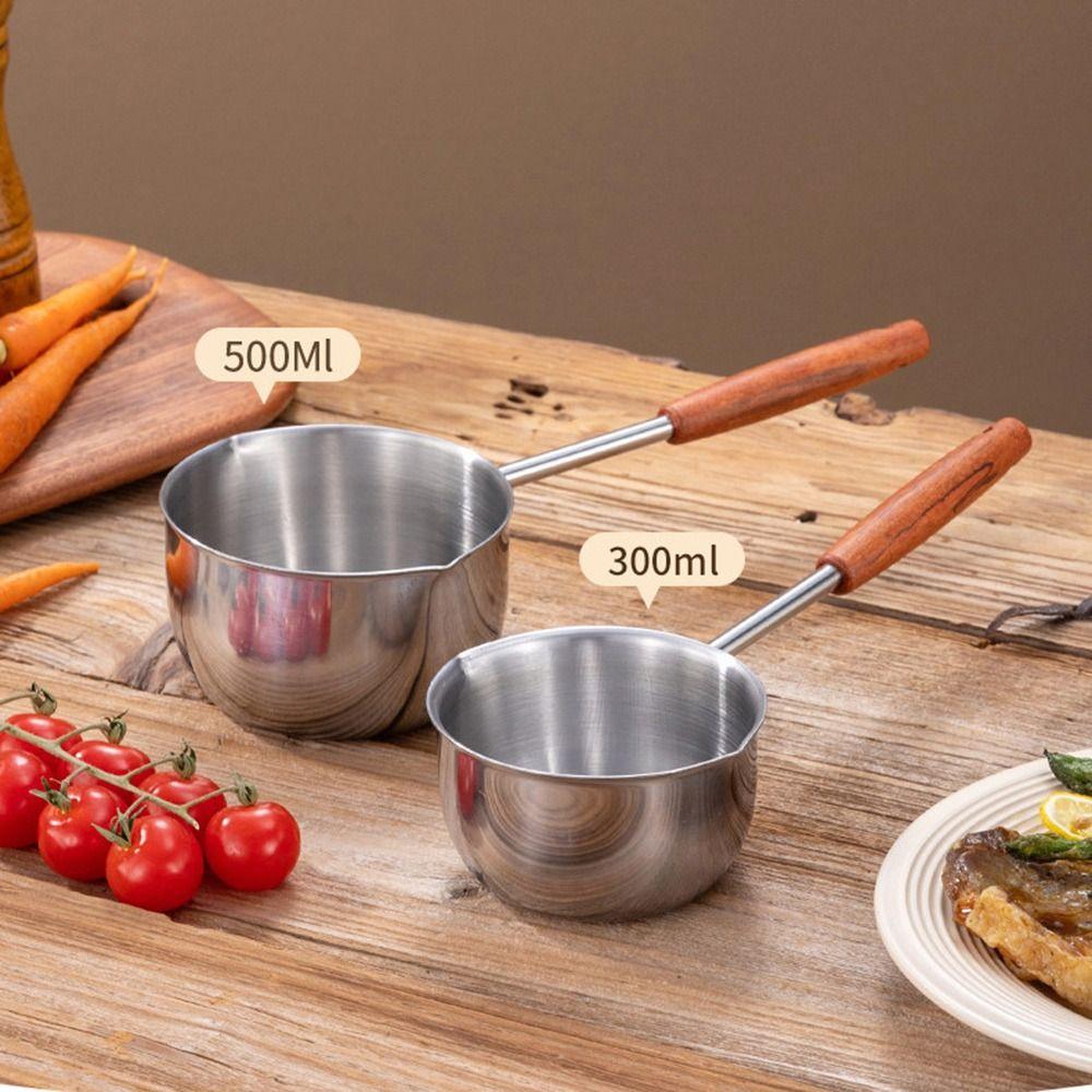 Wooden Handle Milk Pan Long-handled Oil Splashing Gadget for Preventing Hot Oil From Scorching