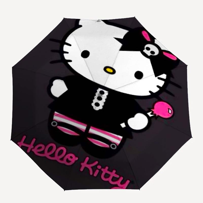1 шт. Готическая Hello Kitty Автоматический Открывающийся Закрывающийся Зонт Ветрозащитный Купол, Кнопка Автоматического Открытия Закрытия10137