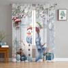Christmas Snowflake Snowman Holly Fir Tree Sheer Curtains Living Room Decoration Window Curtains Kitchen Tulle Voile Curtains