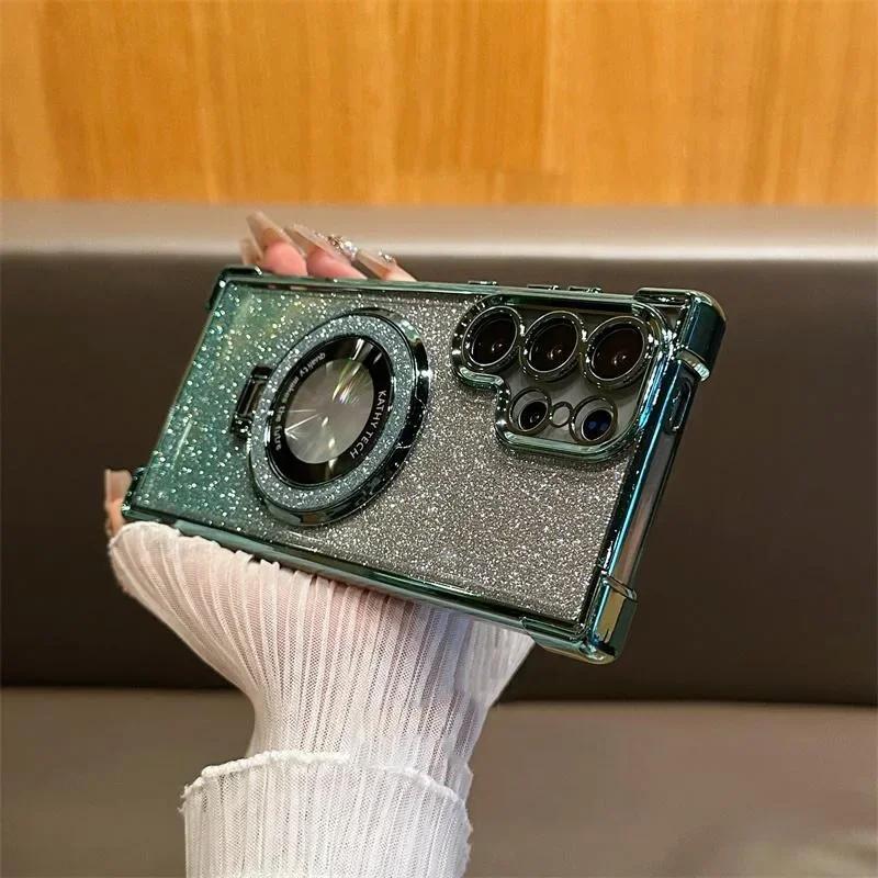 Роскошный чехол Magsafe Holde Glitter для Samsung Galaxy A24 A55 5G A53 A54 S25 24 Ultra S23 FE S22 Plus S21 S20, противоударный прозрачный чехол