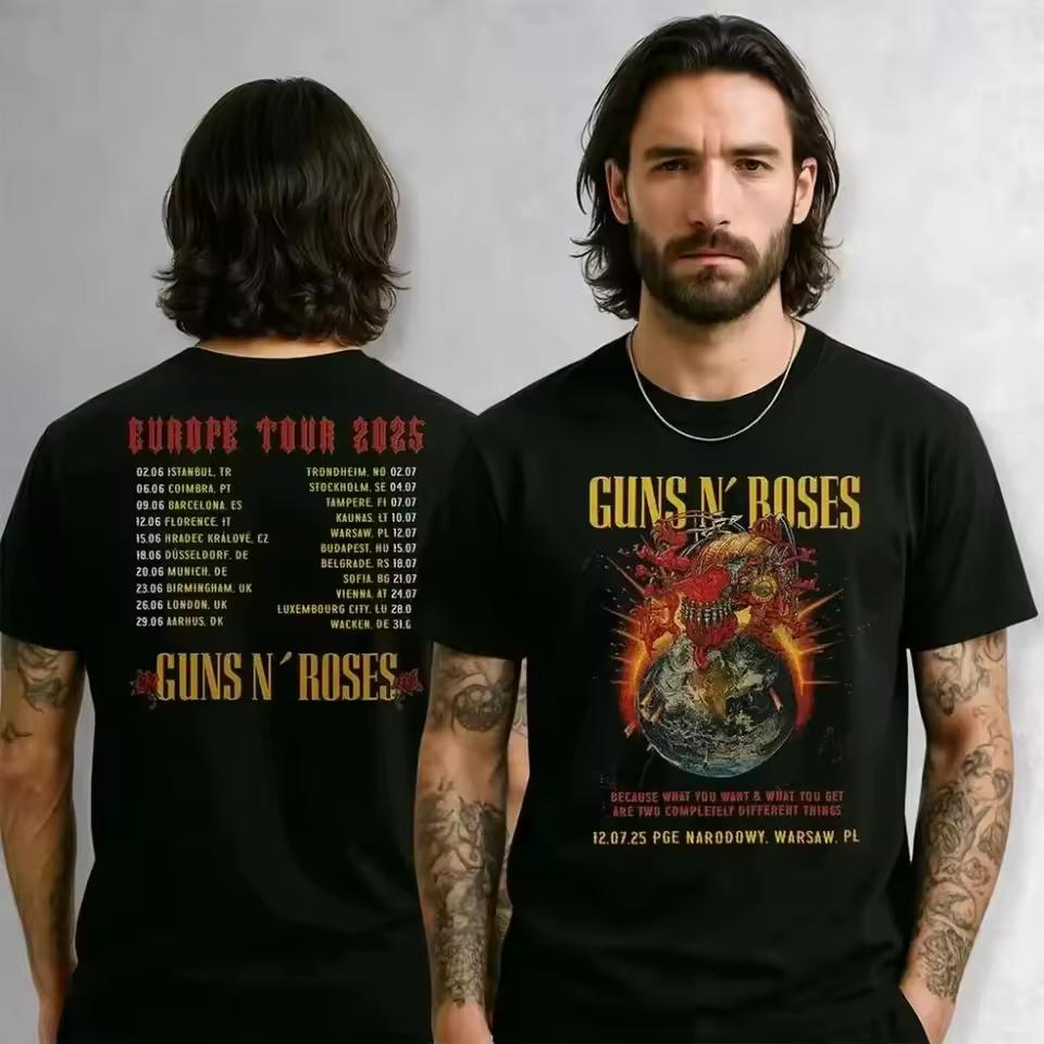 Guns N Roses World Tour 2026 Graphics Cotton Shirt Men Retro Fashion New Summer Hip Hop Unisex Short Sleeve Tshirt Fan Gift