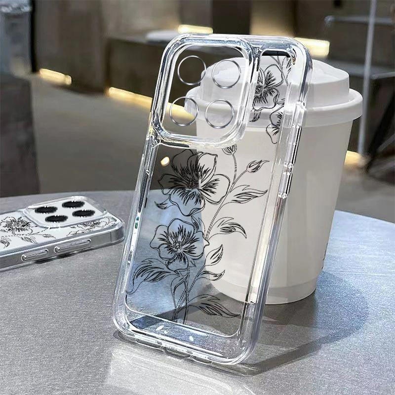 Противоударный чехол для Xiaomi 14t 13t Poco X6 X5 F6 Pro Remdi Note 14 13 12 11 10 Pro Line Flower Pattern Мягкий силиконовый прозрачный чехол против падения