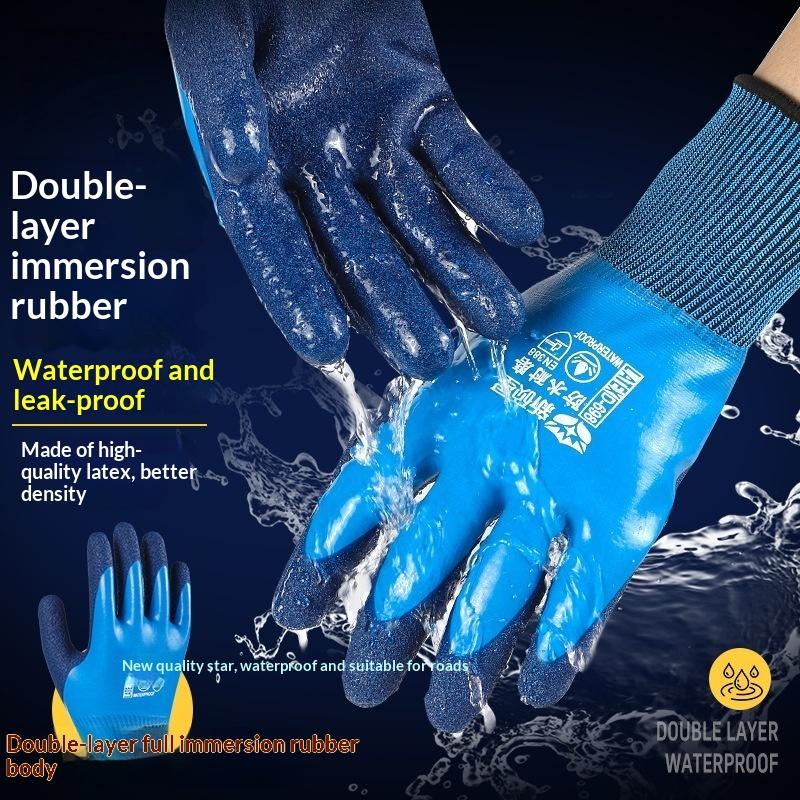1 Pair Double Latex Coated Anti-Slip Waterproof Super Grip Work Gloves For Garden Repairing Fishing Work Safety Gloves