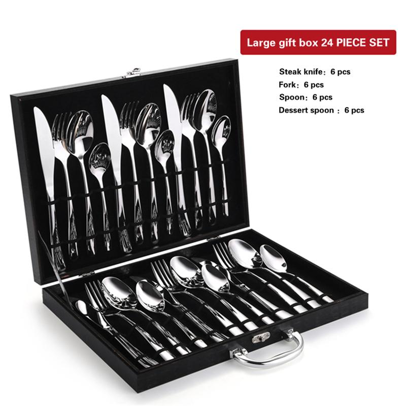 High Grade Steak Knife, Fork and Plate Set Household Tableware Set with Box Cutlery 304 Stainless Steel Spoon Knife and Fork Set