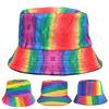 Женская и мужская шляпа-ведро Радужная шляпа с цветными блоками Двусторонняя носимая шляпа для бассейна Летняя уличная шляпа от солнца Модная красочная рыбацкая шляпа для путешествий