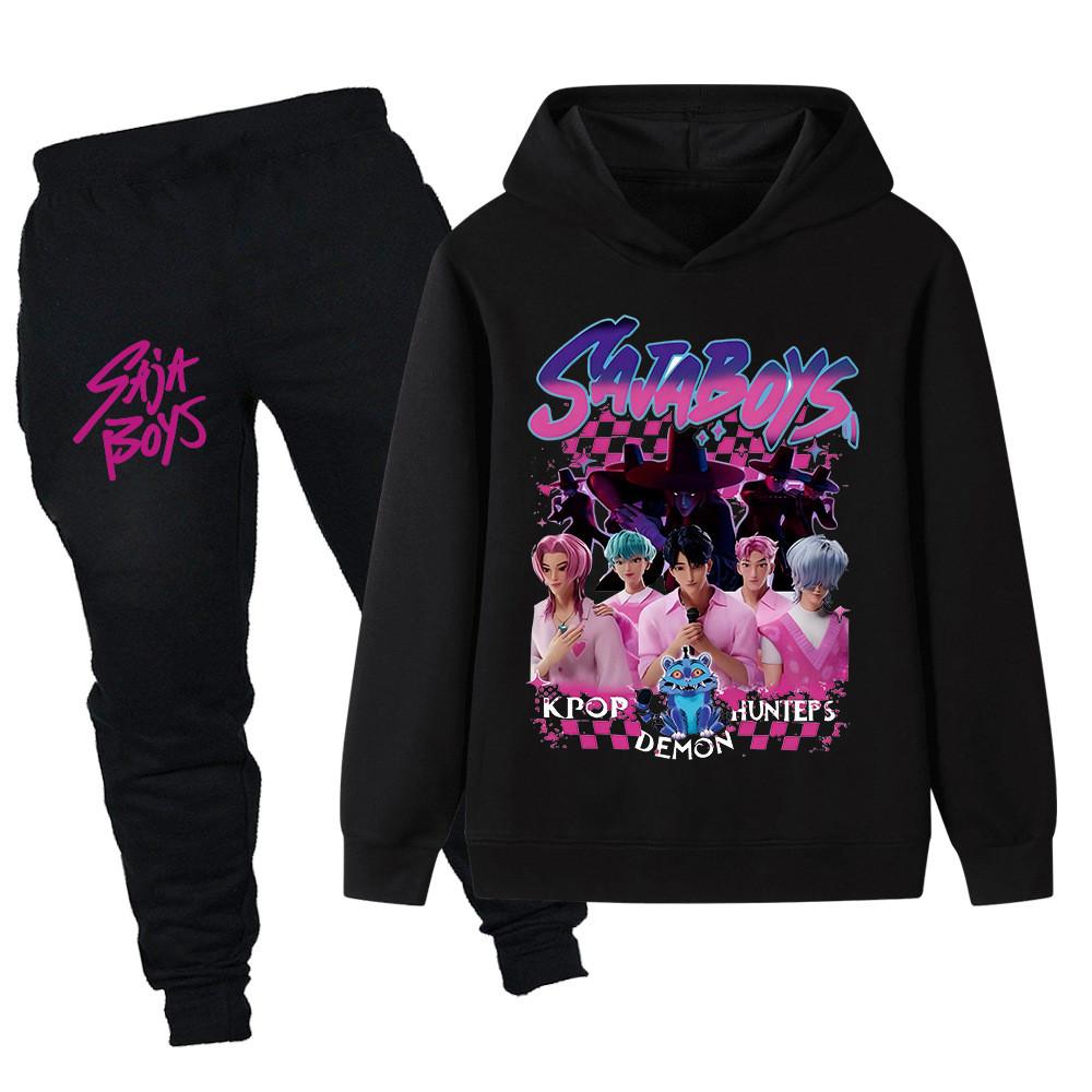 PB1229 Детские Мальчики Девочки Kpop Мира Зои Руми Саджабойс Принт Толстовка с Длинными Рукавами Штаны Брюки Комплекты Одежды