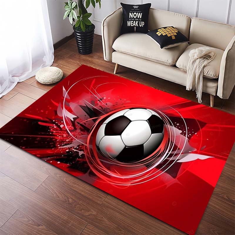 Red Abstract Swirl Splatter Classic Soccer Graphic Non Slip Area Rug Washable Sports Football Fan Living Bedroom Game Room Decor Floor Carpet
