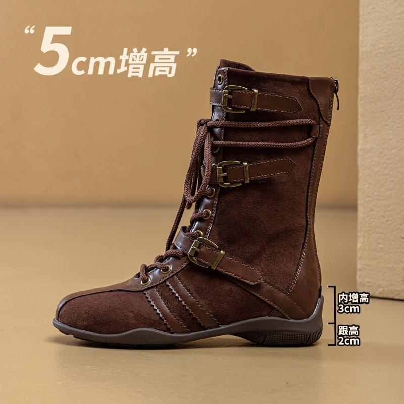 Retro Boxing Boots Women's Spring and Autumn New Maillard Style Outdoor Women's Boots Boots Street Shot Medium Tube Fashion Boots