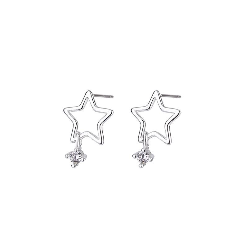 925 Silver Moving Star Earrings Hollow Pentagram Zircon Pendant Simple Stud Earrings For Women