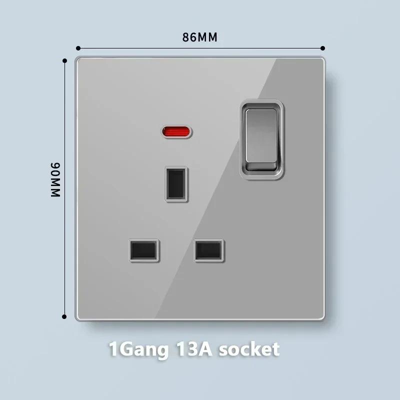 Universal Tempered Glass Dual 3 Pin Power outlet,UK 13A Wall Plug Socket with 20W Fast charge,Home Electrical 2way Light Switch