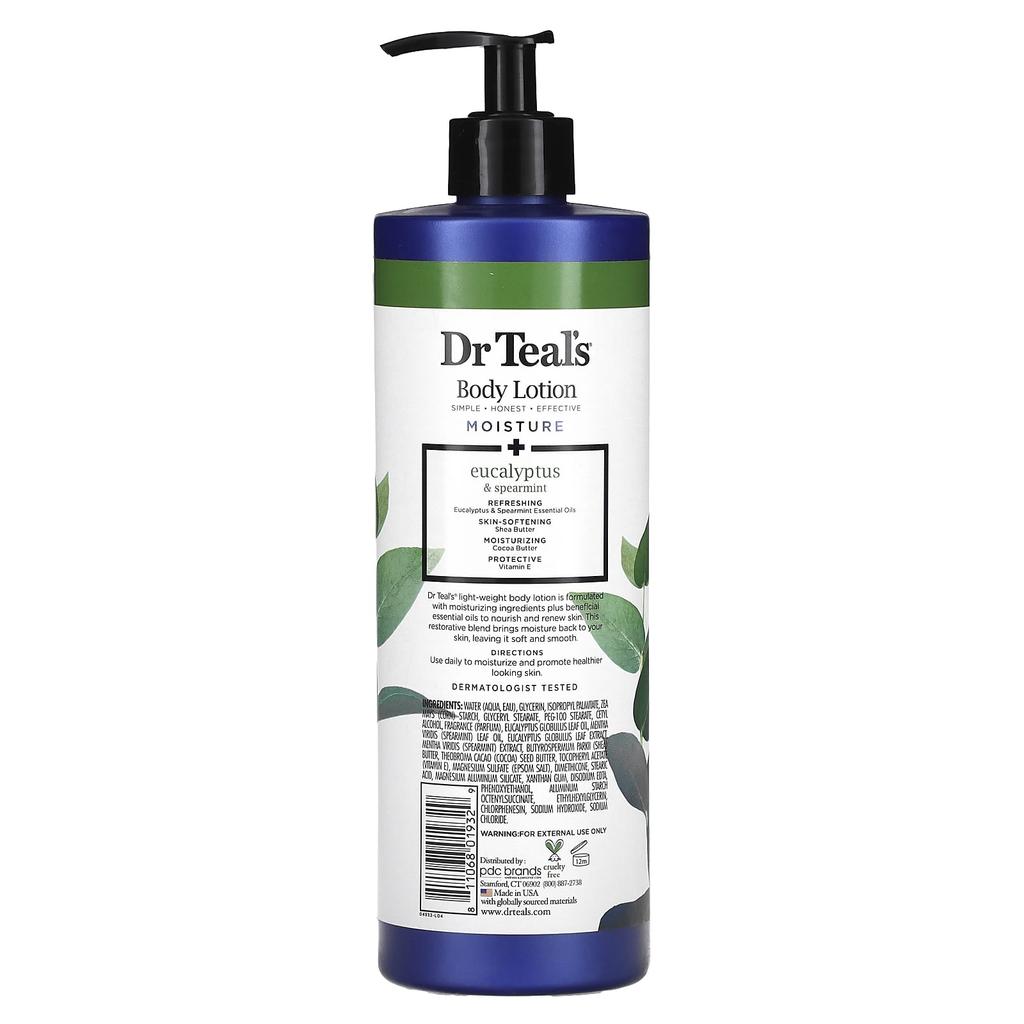 Dr. Teal's Body Lotion, Moisturizing + Regenerating, Eucalyptus & Spearmint, 18 Fl Oz (532 Ml)