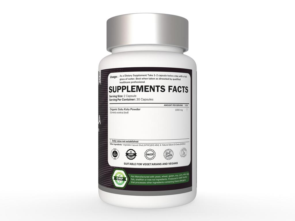 Organic Gotu Kola 1000mg Capsules Improves Memory, Blood Pressure Control