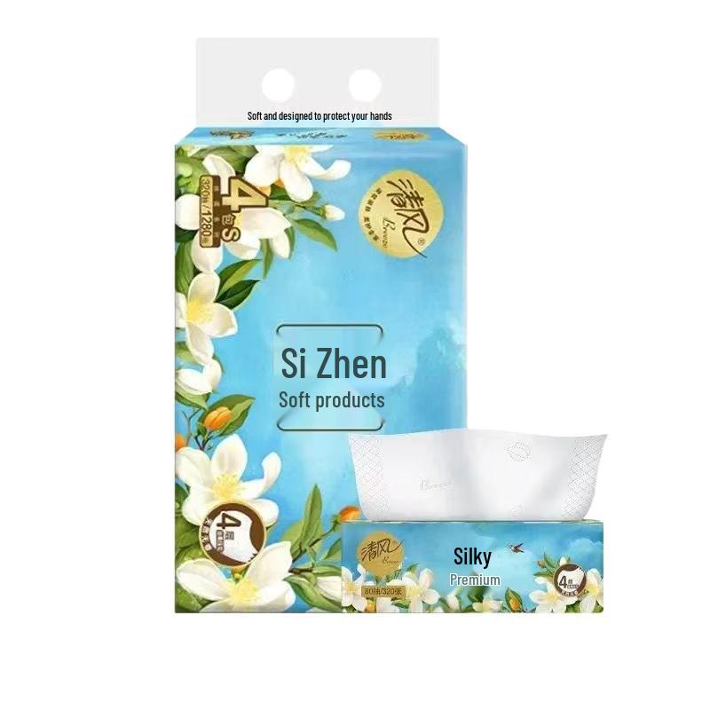 Мягкие премиальные 4-слойные салфетки для лица Qingfeng Silk Soft, 80 листов в упаковке, набор из 4 упаковок