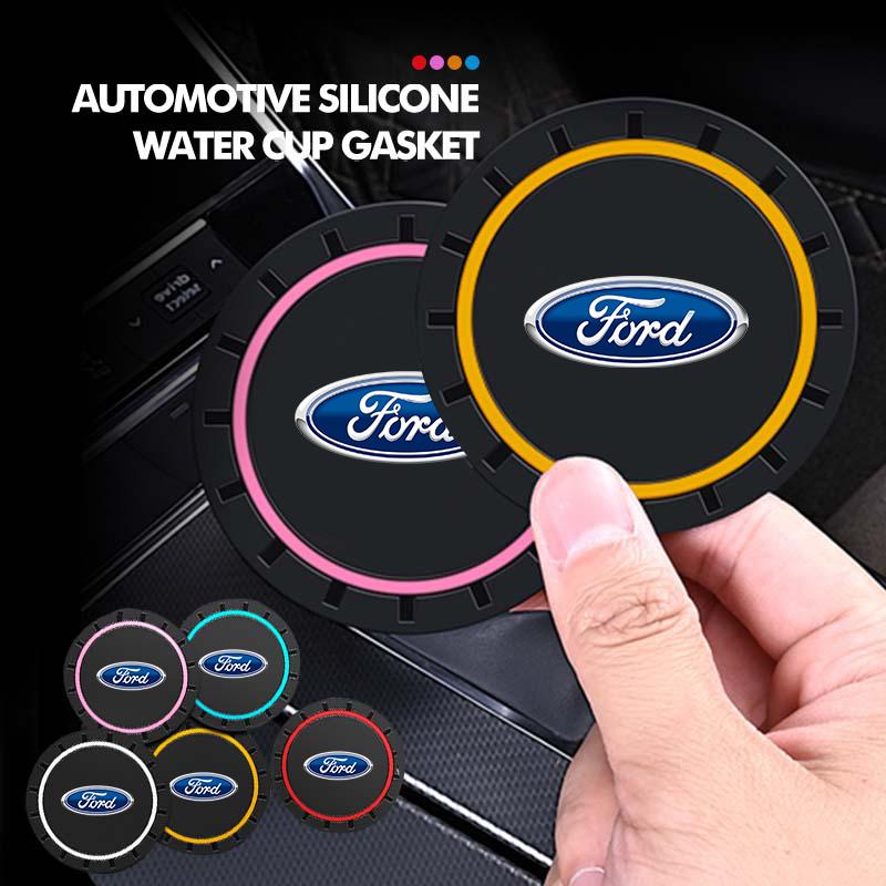 For Ford 2Pcs Car Logo Silicone Coaster Anti-Slip Water Cup Drink Mats Auto Accessories Escort KA Flex Everest KA Expedition